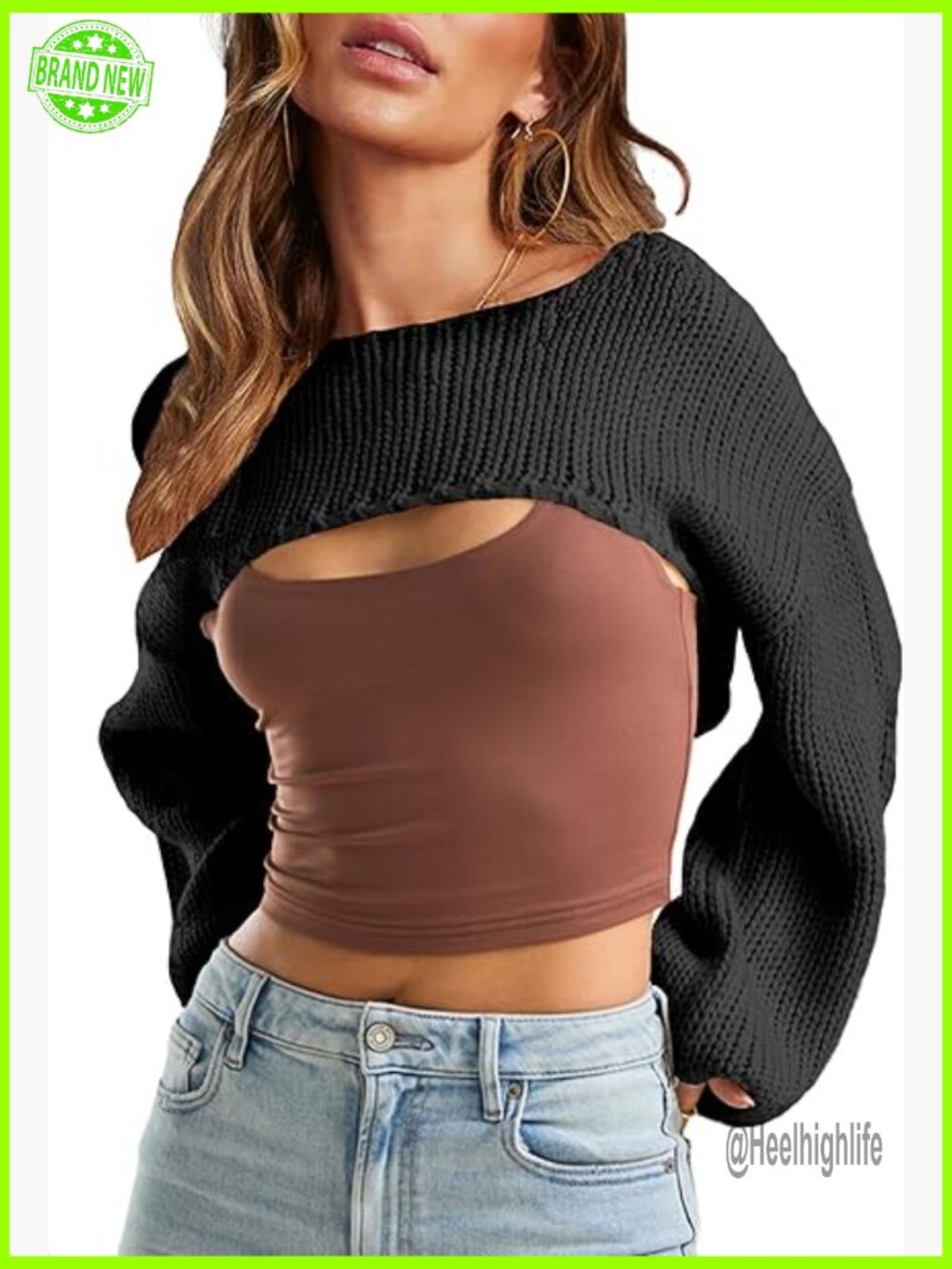 Y2K Crochet Crop Top Shrug Sweater Bolero Knit Loose Trendy